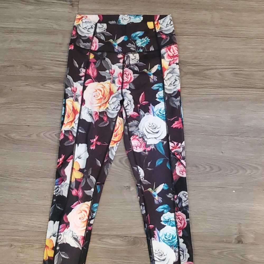 Zyia leggings Dark Floral Mesh HiRise 24" (6-8)